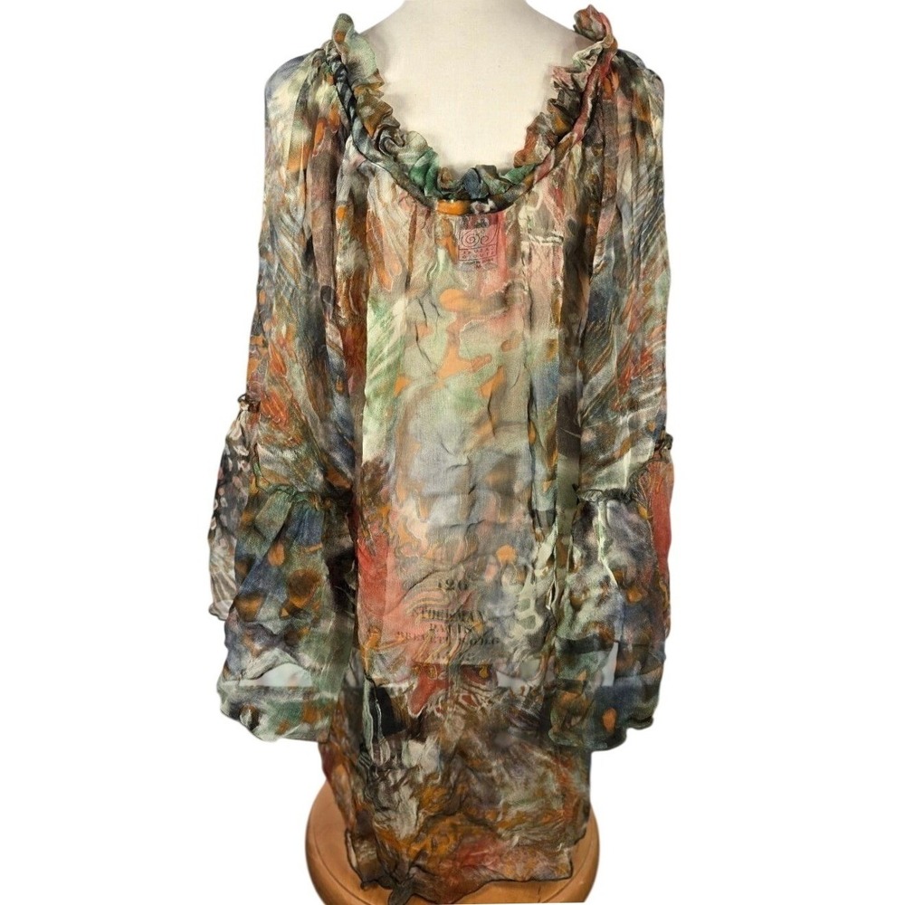 Casual‎ Studio Women M Rayon Abstract Print Ruffle Tiered Bell Sleeve Boho Tunic - Picture 2 of 8